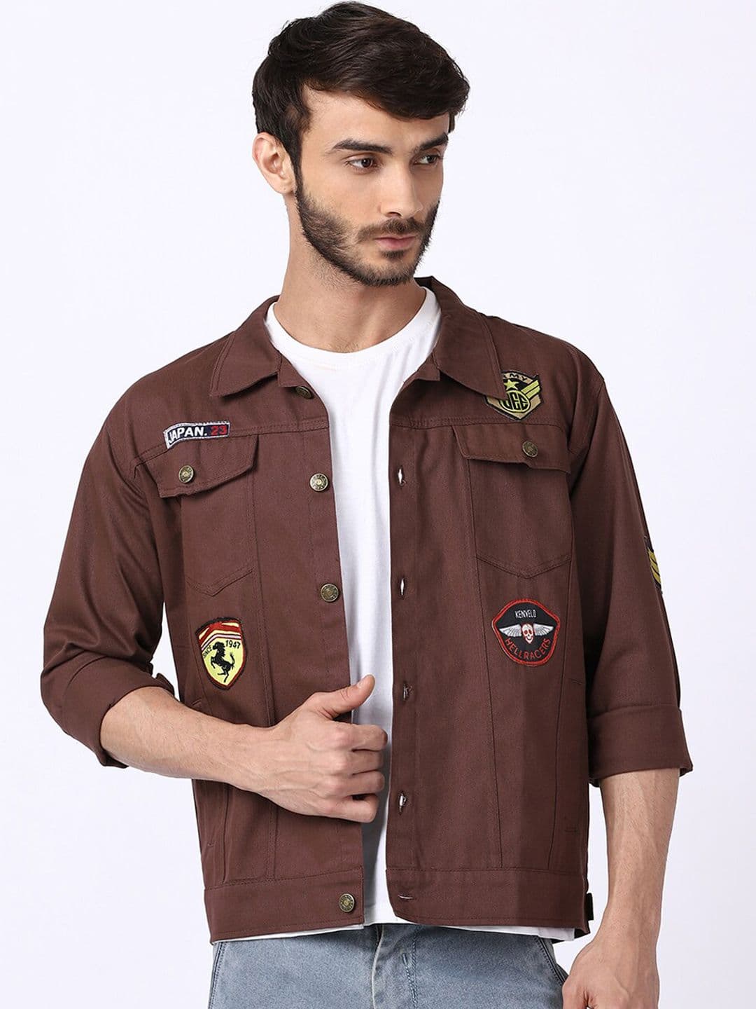VOXATI Men Cotton Denim Jacket with Patchwork - view 1