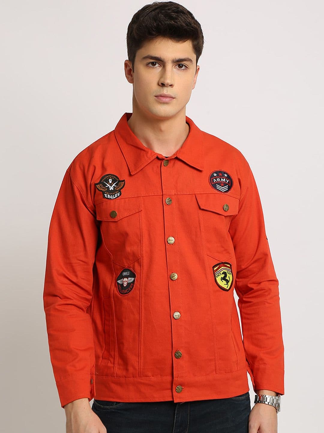VOXATI Men Cotton Denim Jacket with Patchwork - view 1