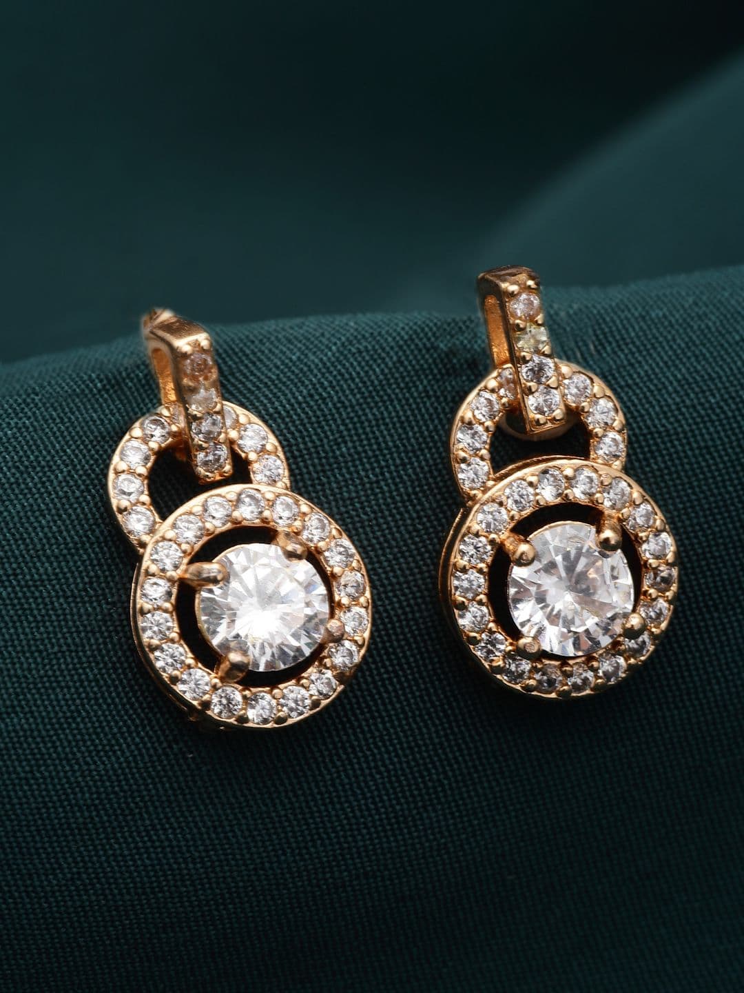 VOGUE PANASH Gold-Plated AD-Stone Circular Shaped Drop Earrings - view 1