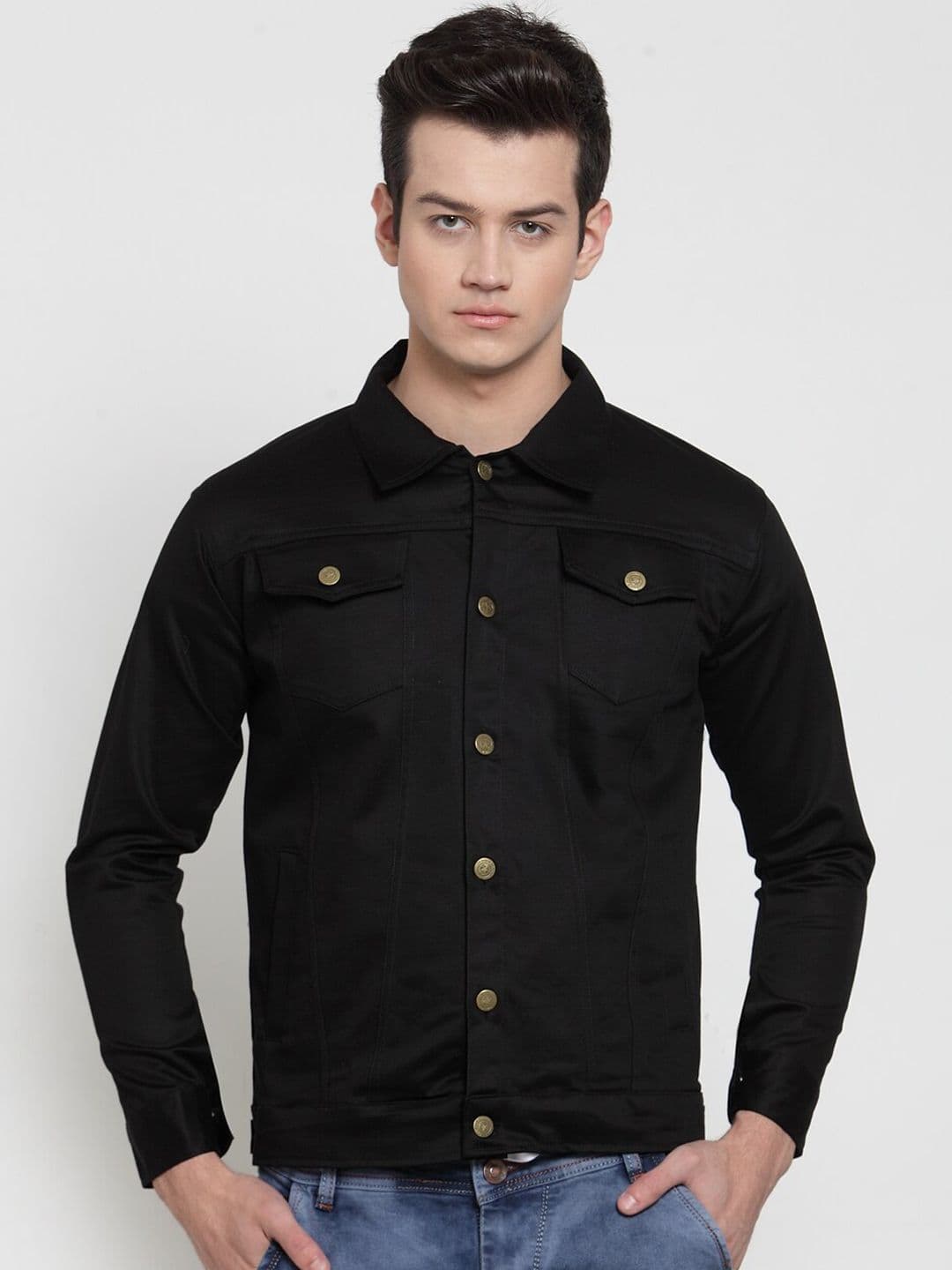 VOXATI Men Solid Cotton Long Sleeves Denim Jacket - view 1