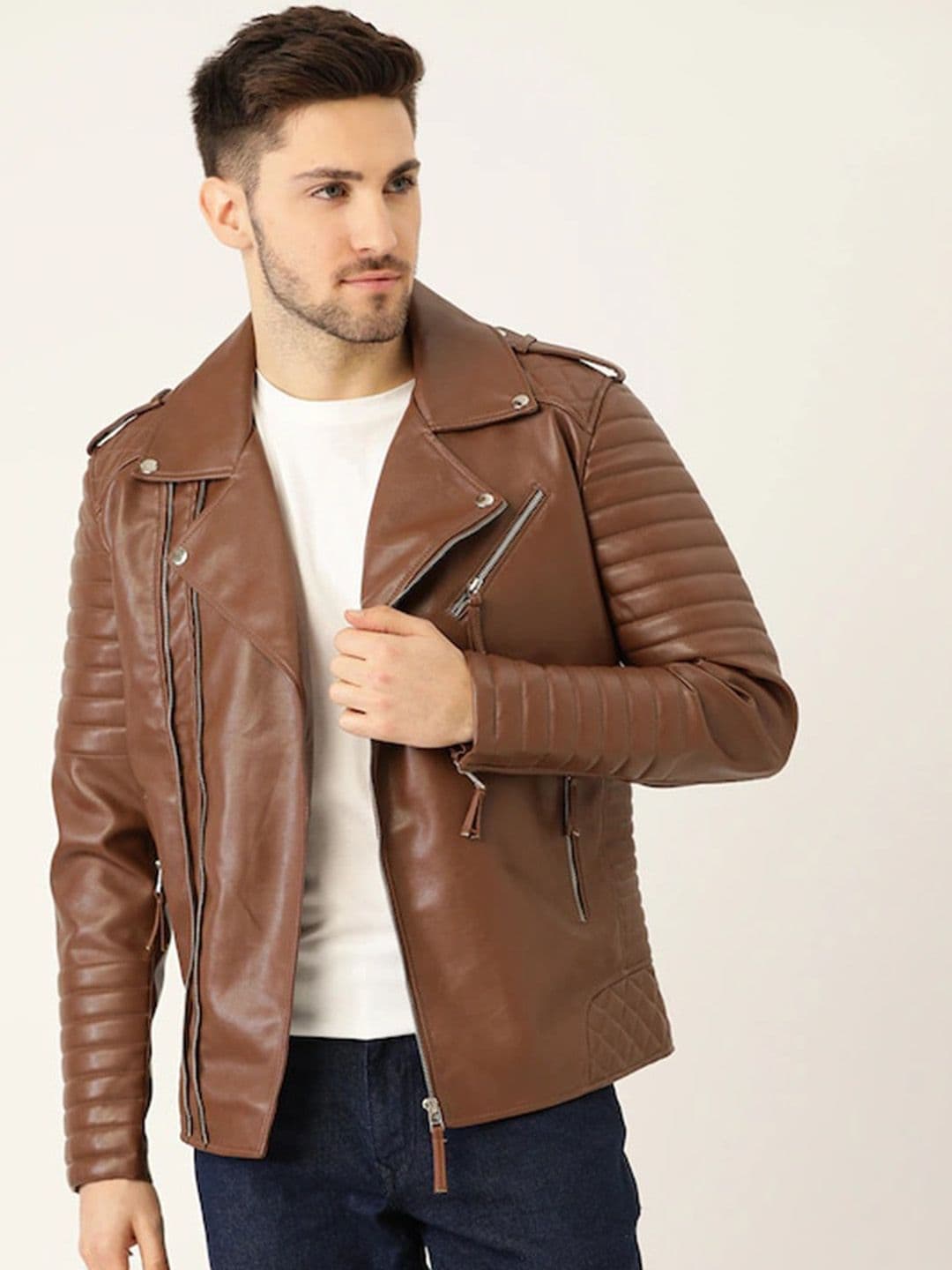 Leather Retail Men Lapel Collar PU Biker Jacket - view 1