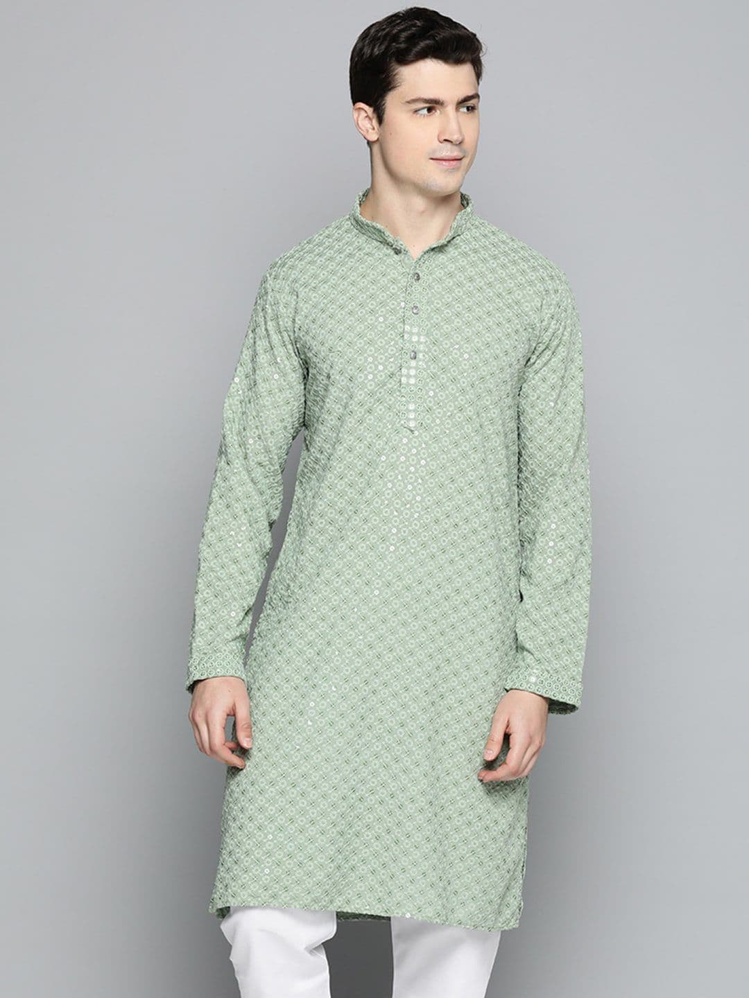 Jompers Men Floral Embroidered Chikankari Pure Cotton Republic Day Republic Day Kurta - view 1