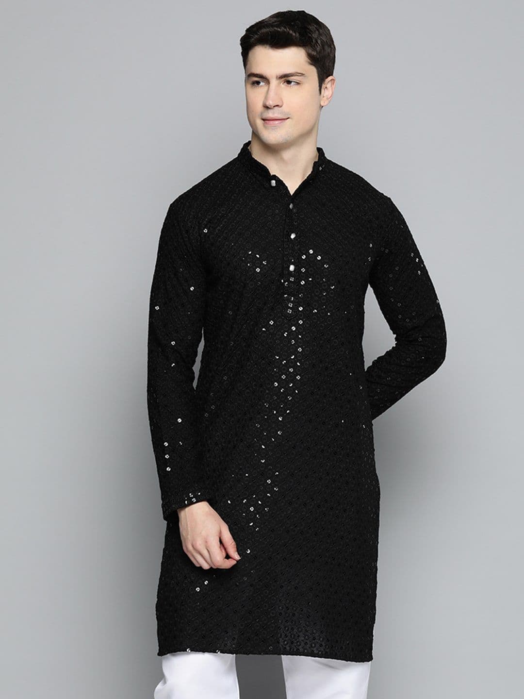 Jompers Men Mandarin Collar Embellished Cotton Kurta - view 1