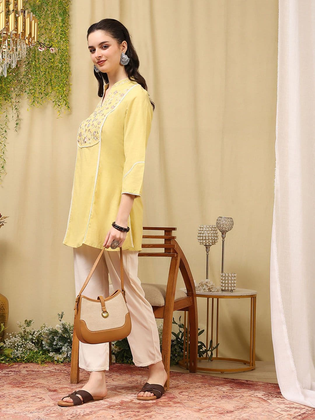 Nayam By Lakshita Women Minimal Solid Kurti with Mandarin Collar Detail - view 1