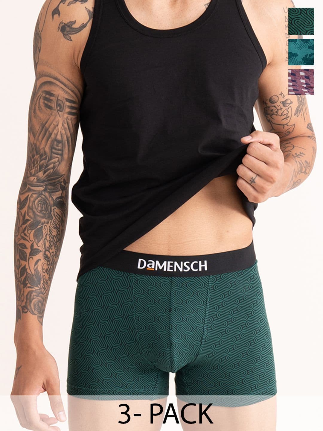 DaMENSCH Deo-Cotton Printed Pack of 3 Anti-Bacterial Cotton Trunks - view 1