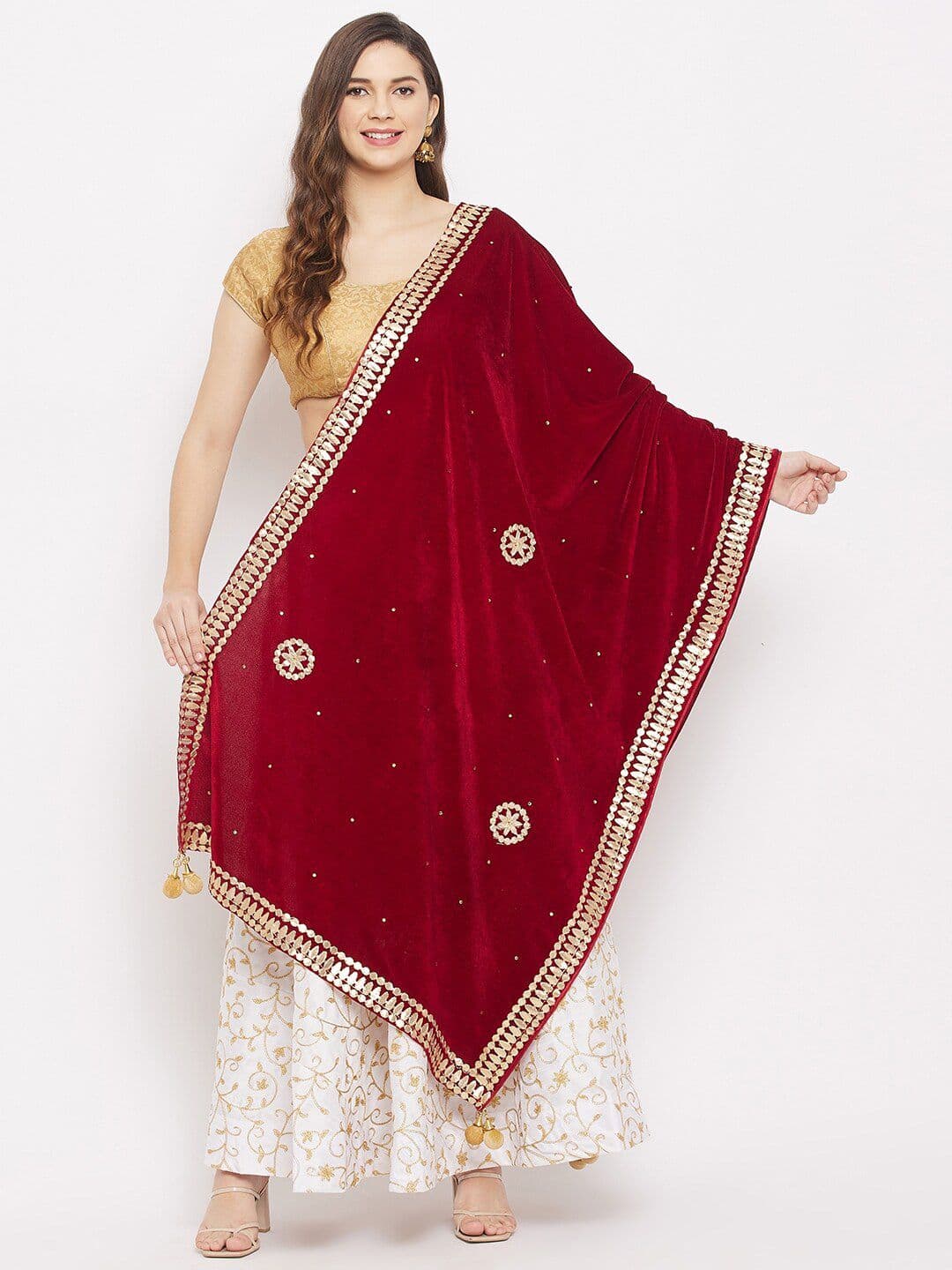Clora Creation Ethnic Motifs Embroidered Velvet Dupatta - view 1