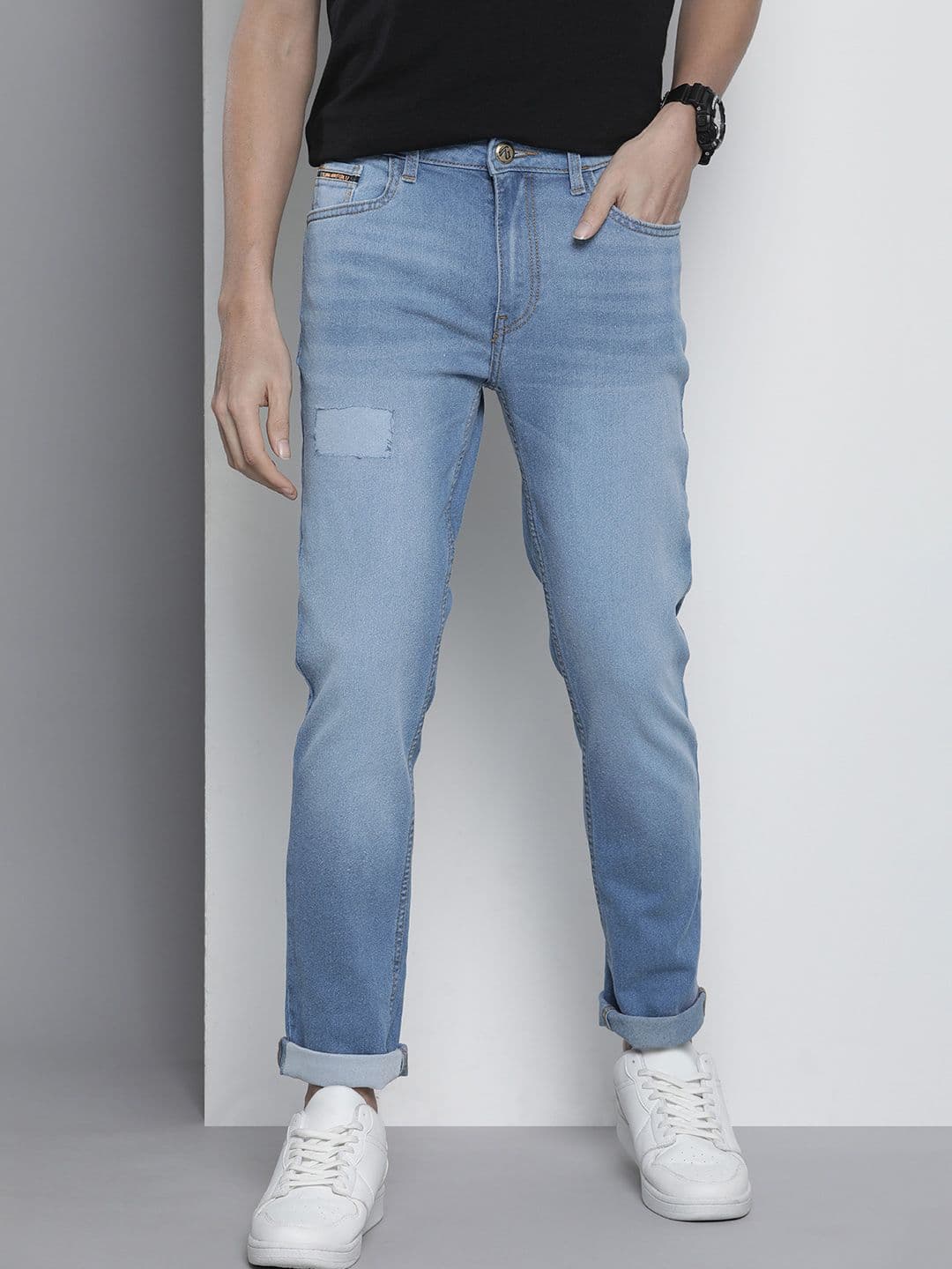 The Indian Garage Co Slim Fit Low Distress Light Fade Stretchable Jeans - view 1