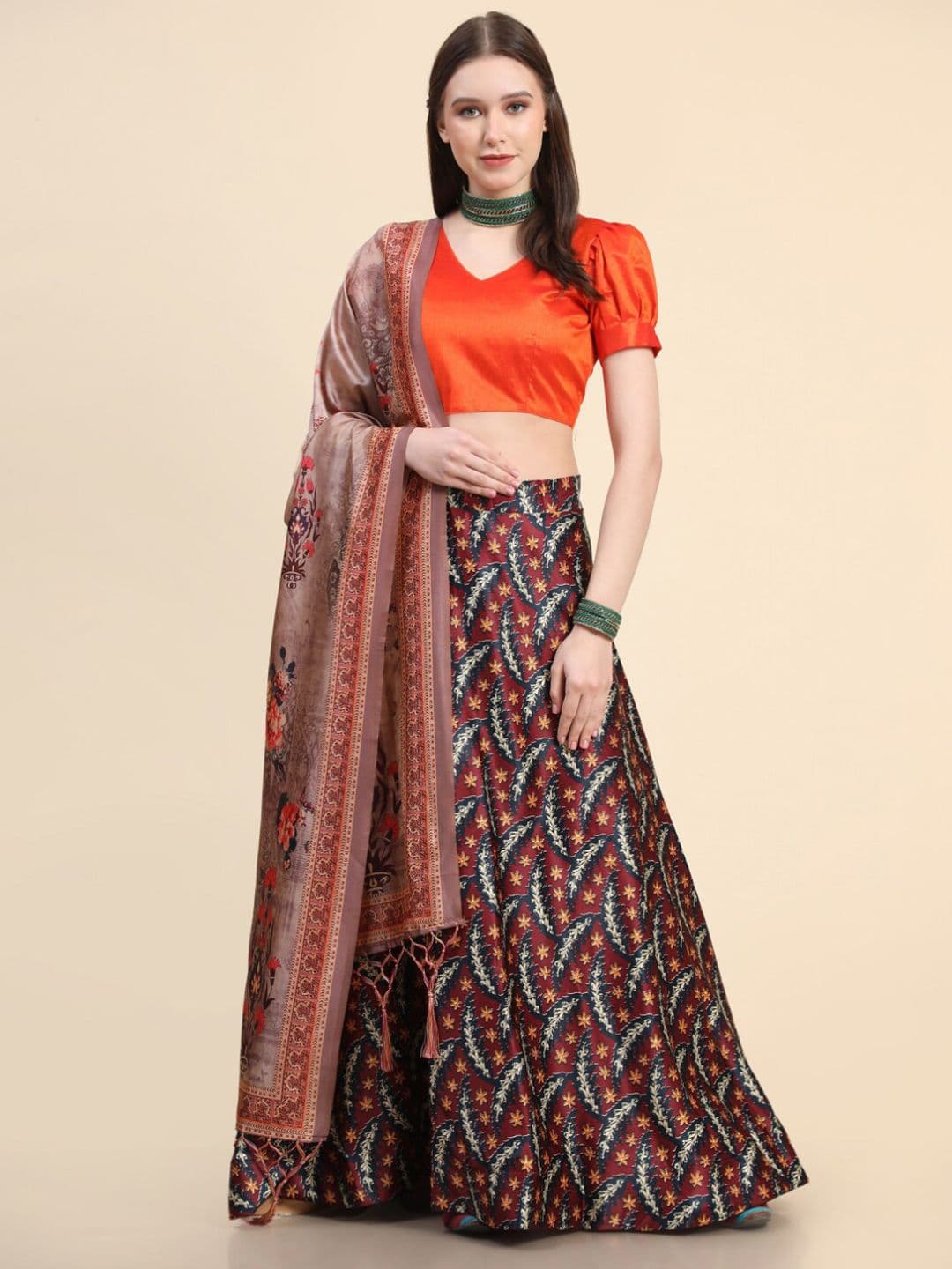 Kaizen TEXO FAB Printed Semi-Stitched Lehenga & Unstitched Blouse With Dupatta - view 1