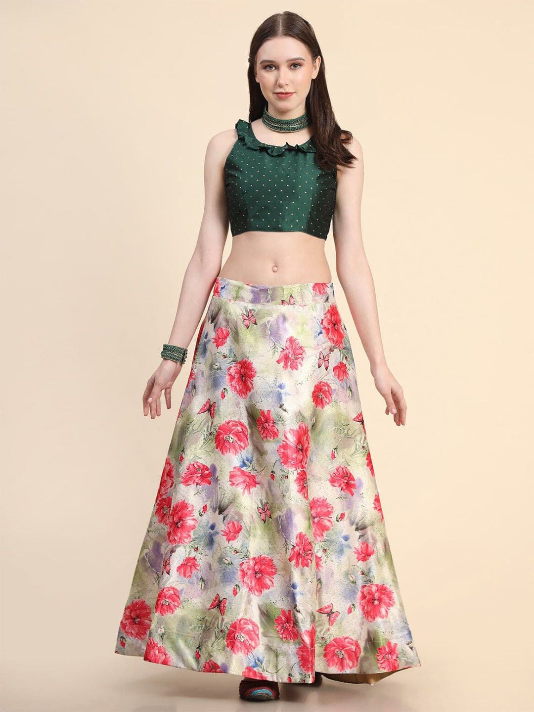 Kaizen TEXO FAB Printed Semi-Stitched Lehenga & Unstitched Blouse With Dupatta - view 1
