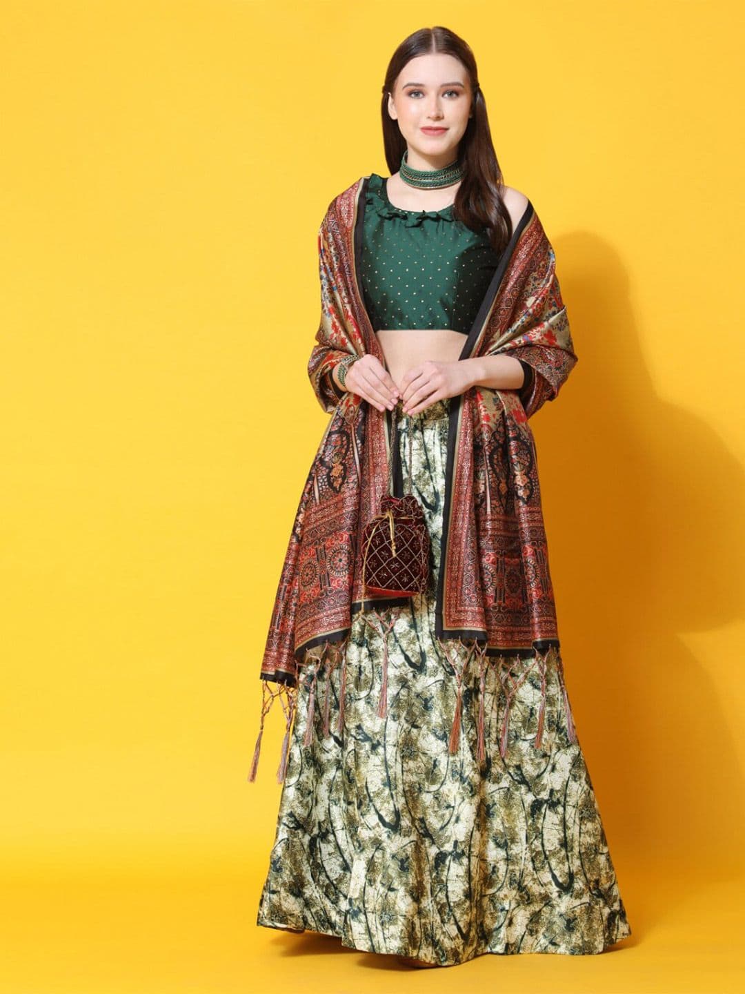 Kaizen TEXO FAB Printed Semi-Stitched Lehenga & Unstitched Blouse With Dupatta - view 1