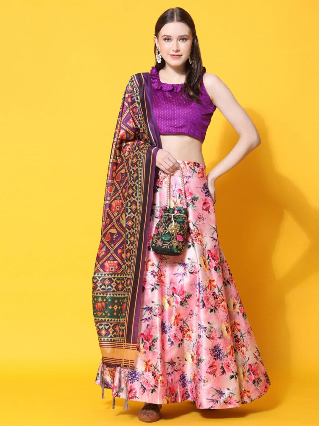 Kaizen TEXO FAB Printed Semi-Stitched Lehenga & Unstitched Blouse With Dupatta - view 1