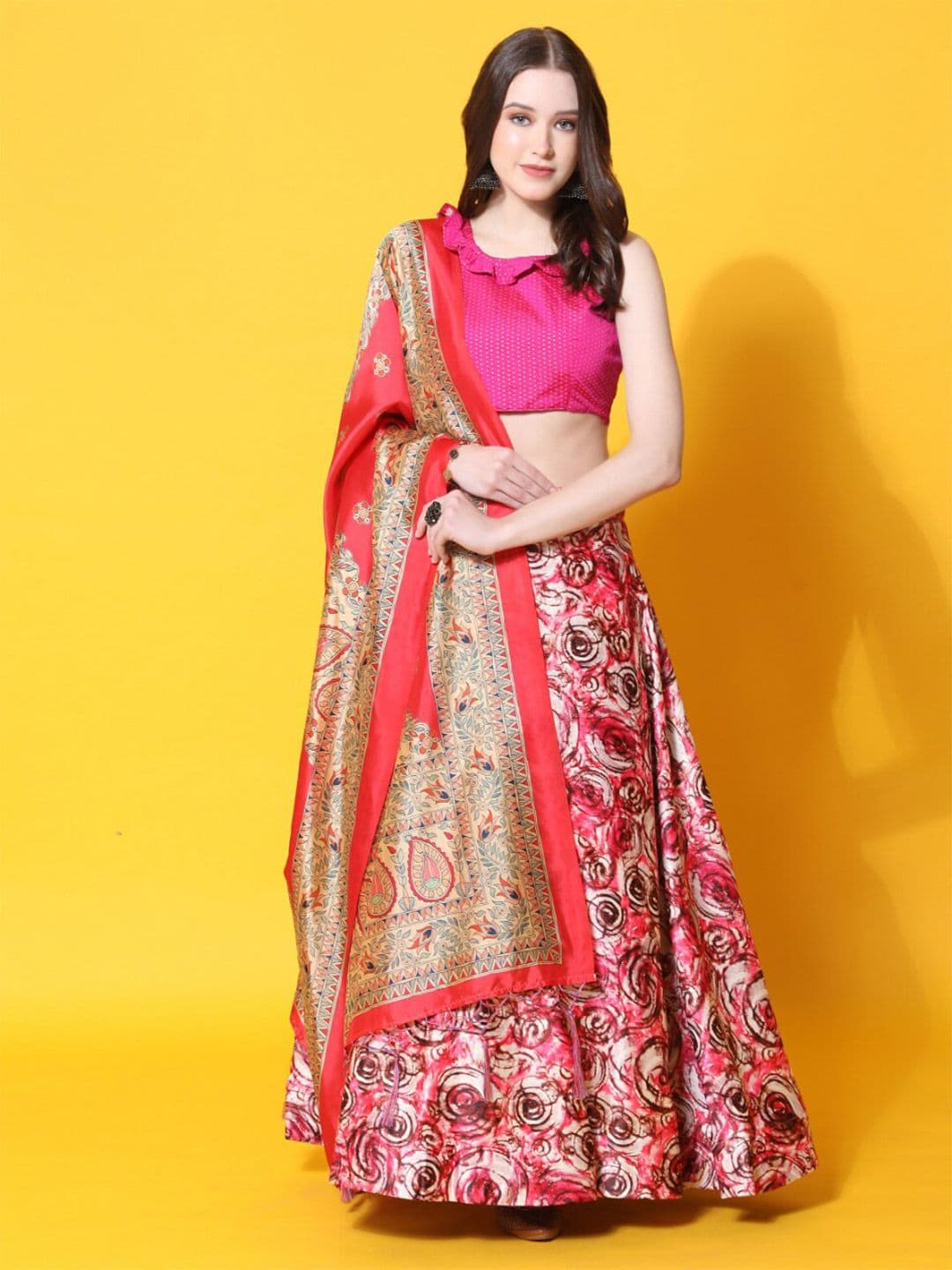 Kaizen TEXO FAB Printed Semi-Stitched Lehenga & Unstitched Blouse With Dupatta - view 1