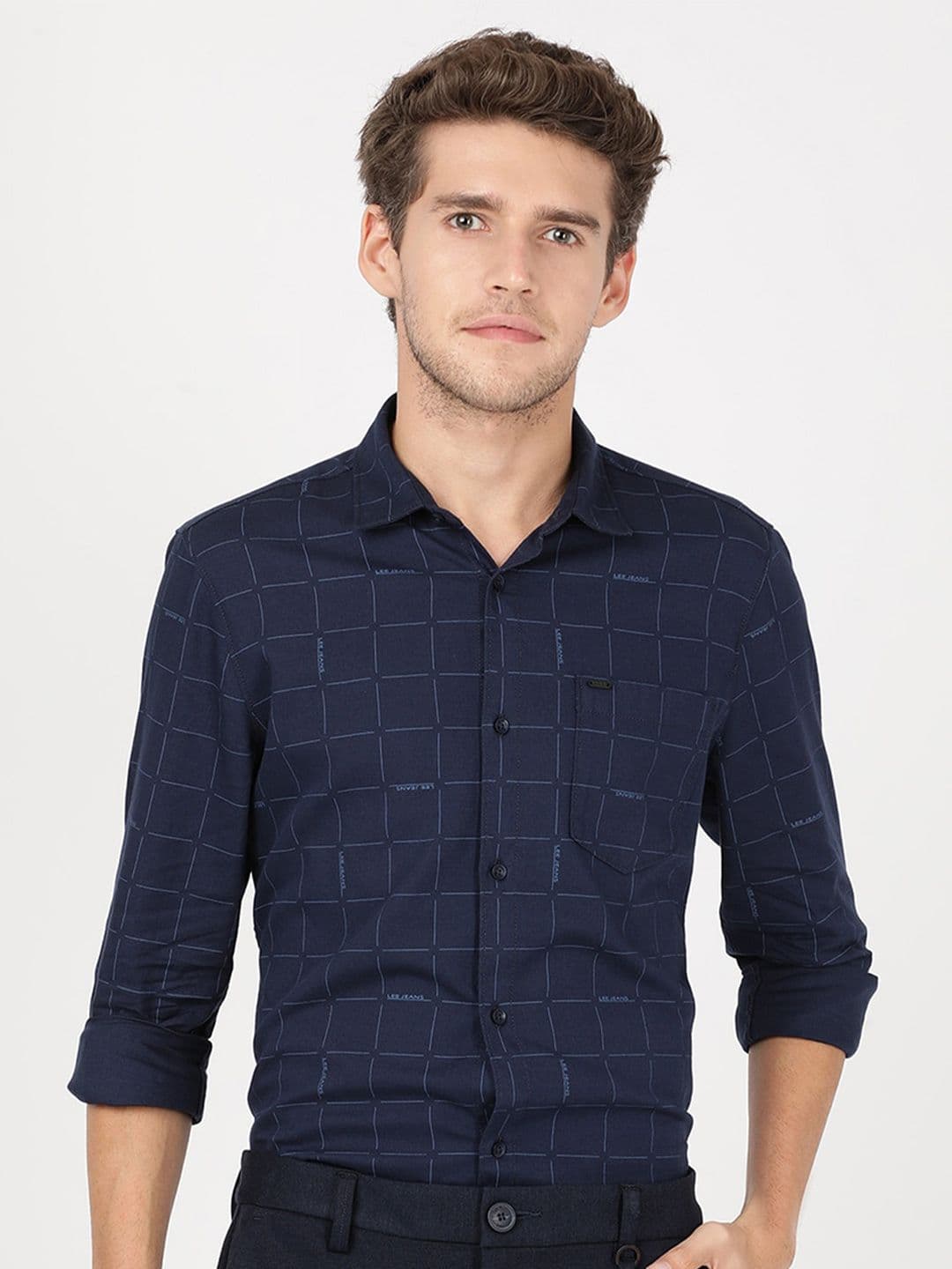 Lee Men Slim Fit Windowpane Checks Casual Cotton Shirt - view 1