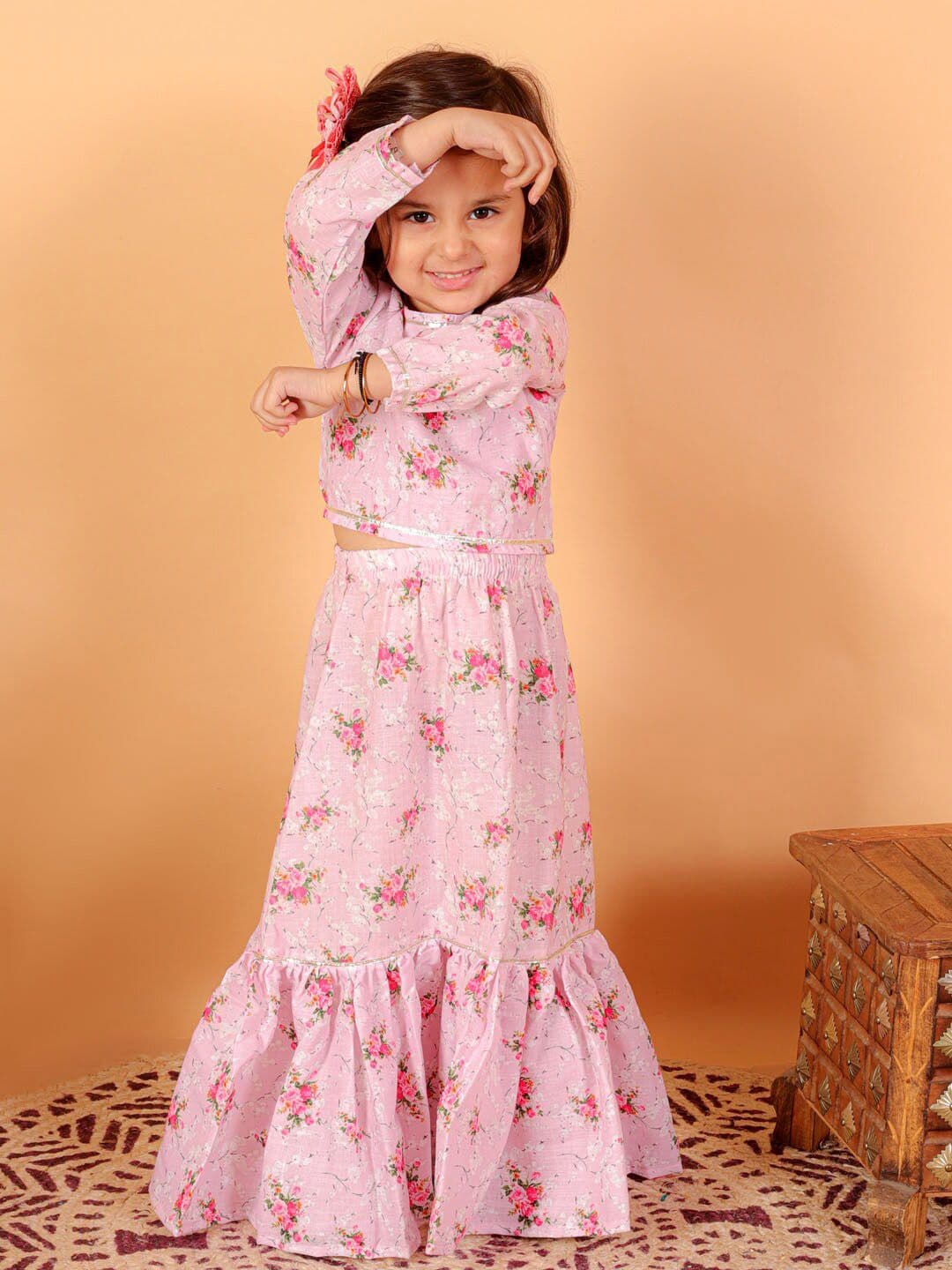 VASTRAMAY Girls Printed Cotton Ready to Wear Lehenga & - view 1
