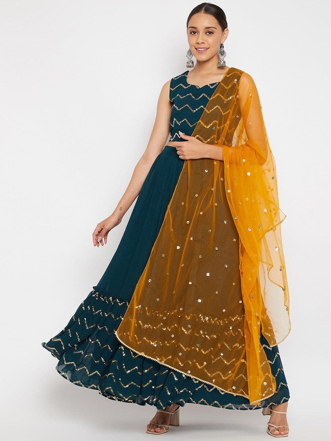 PANIT Embellished Sequinned Ready to Wear Lehenga & Blouse With Dupatta - view 1