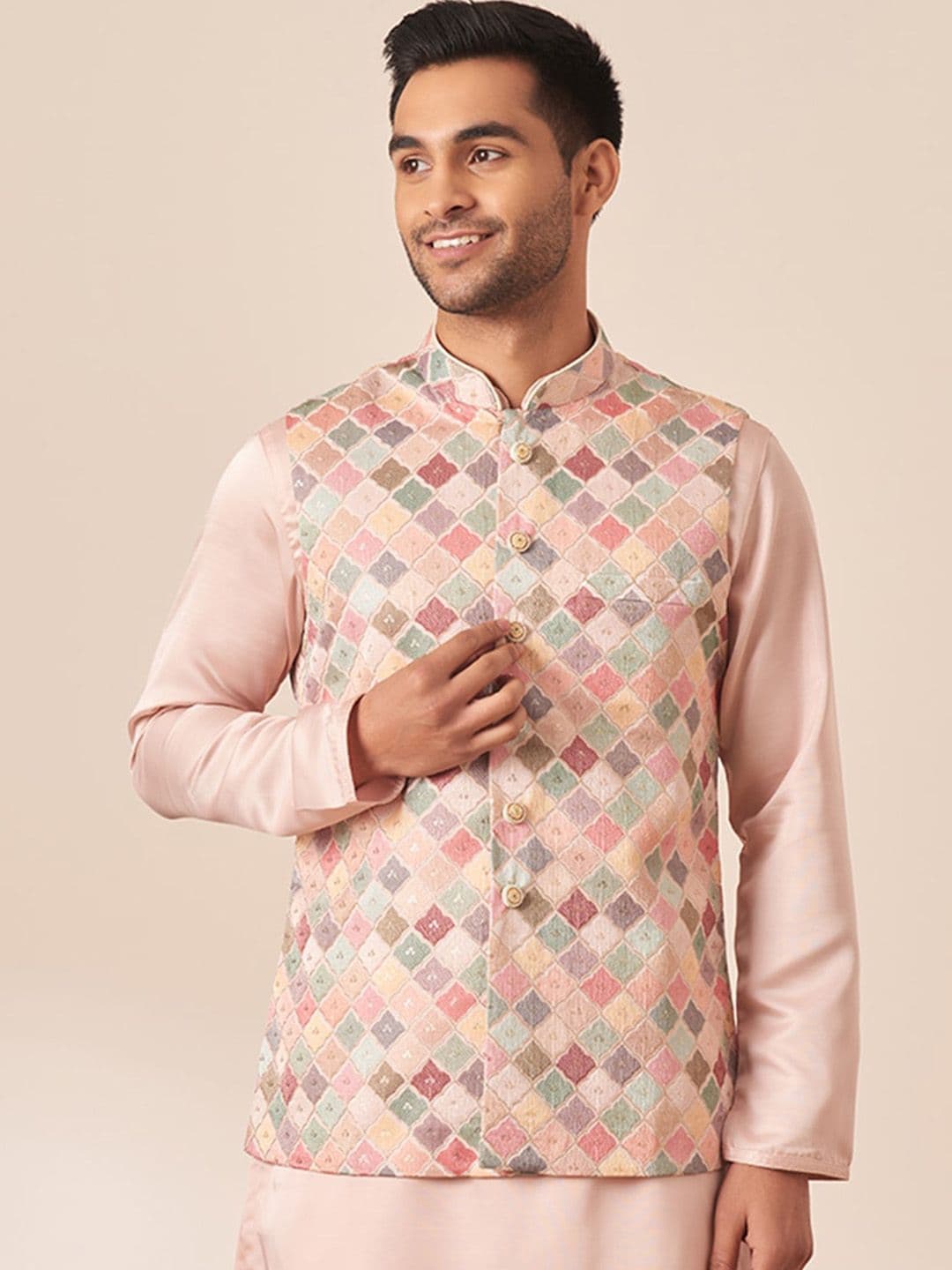 Manyavar Men Woven Design Nehru Jacket - view 1