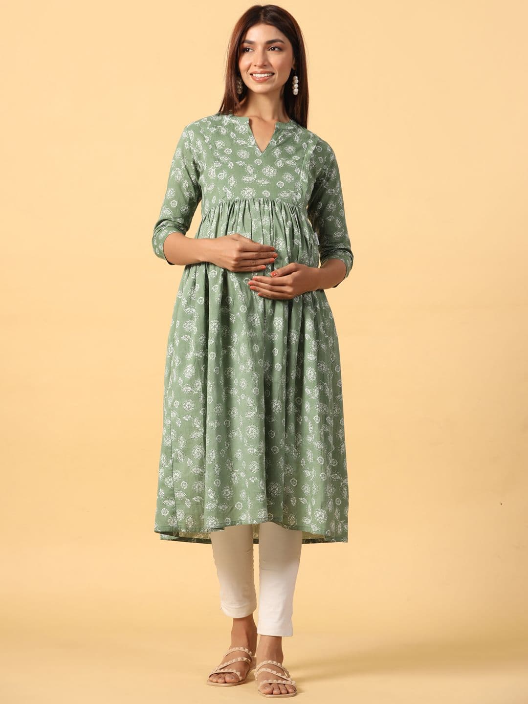 CRAFIQA Women Floral Printed Maternity Anarkali Pure Cotton Kurta - view 1