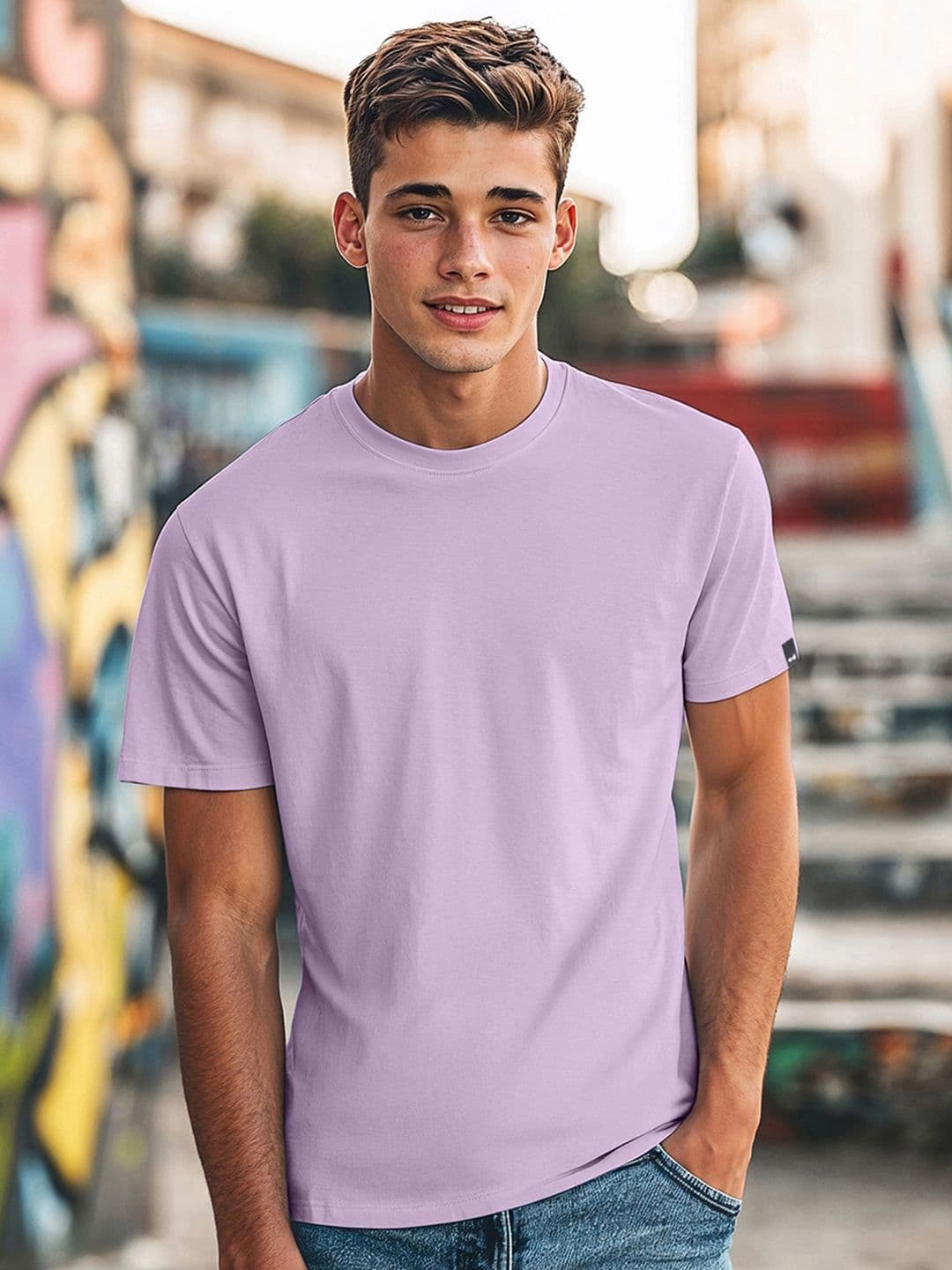 Bewakoof Men Purple Tshirts Solid Cotton Round Neck Regular Fit T-shirt - view 1