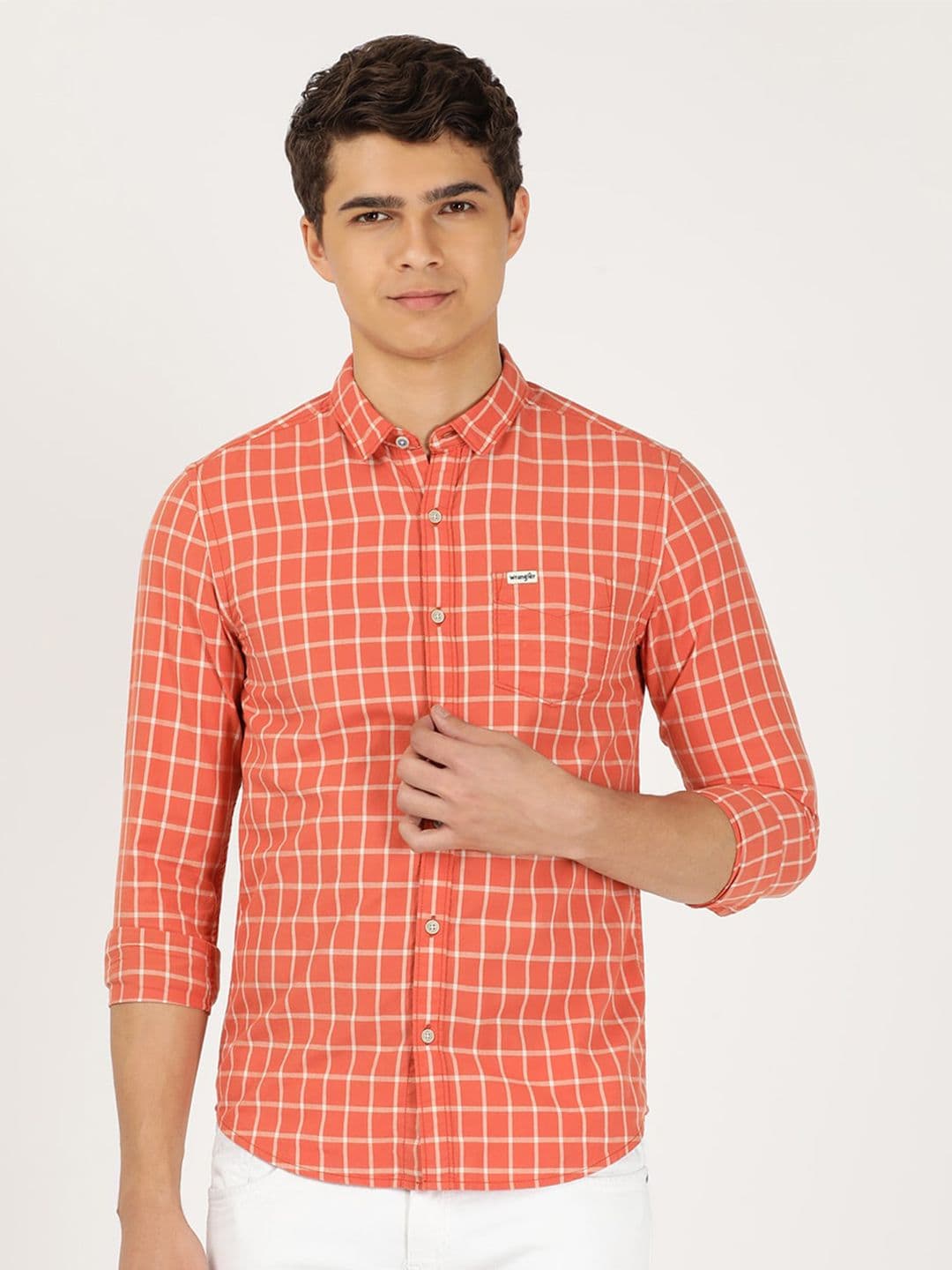 Wrangler Men Slim Fit Grid Tattersall Checked Casual Cotton Shirt - view 1