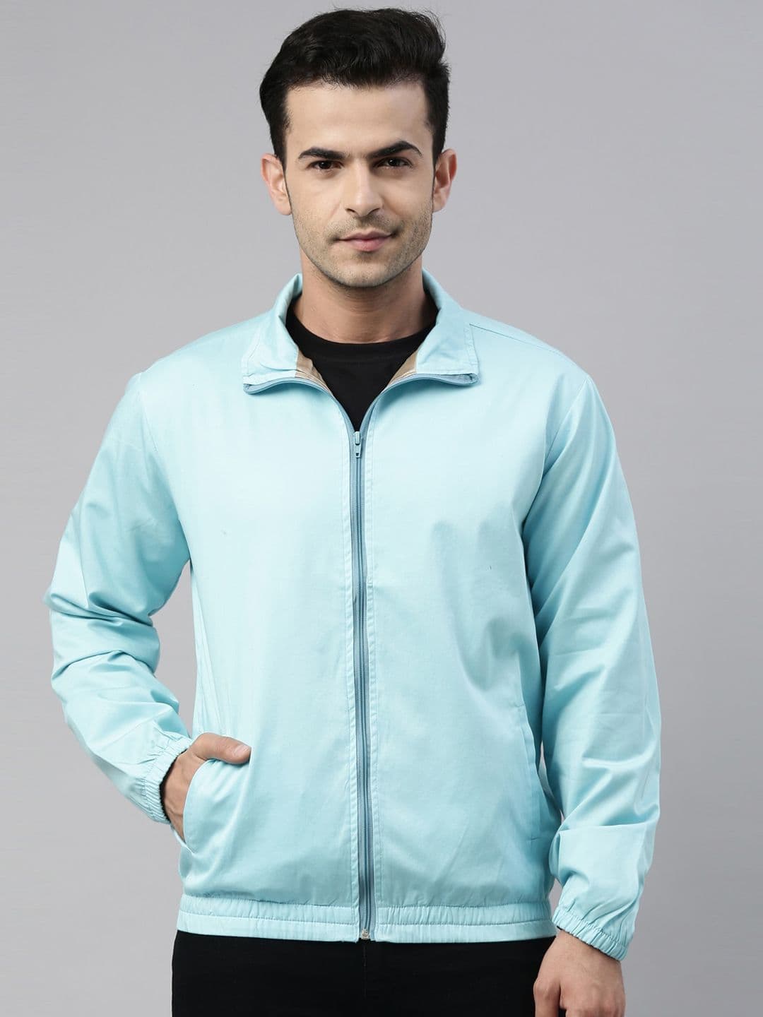 CINOCCI Men Mock Collar Cotton Sporty Jacket - view 1