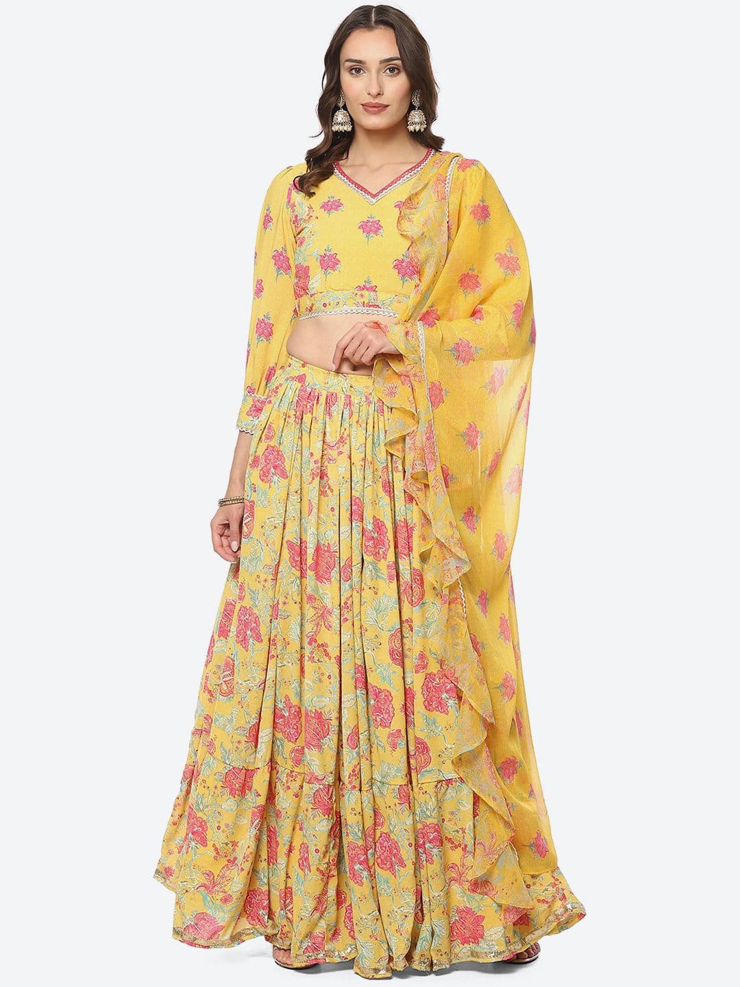 Biba Printed Lehenga Choli & Blouse With Dupatta - view 1