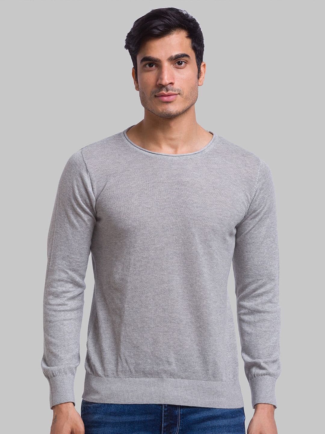 Parx Men Ribbed Hem Knitted Pullover Cotton Sweater