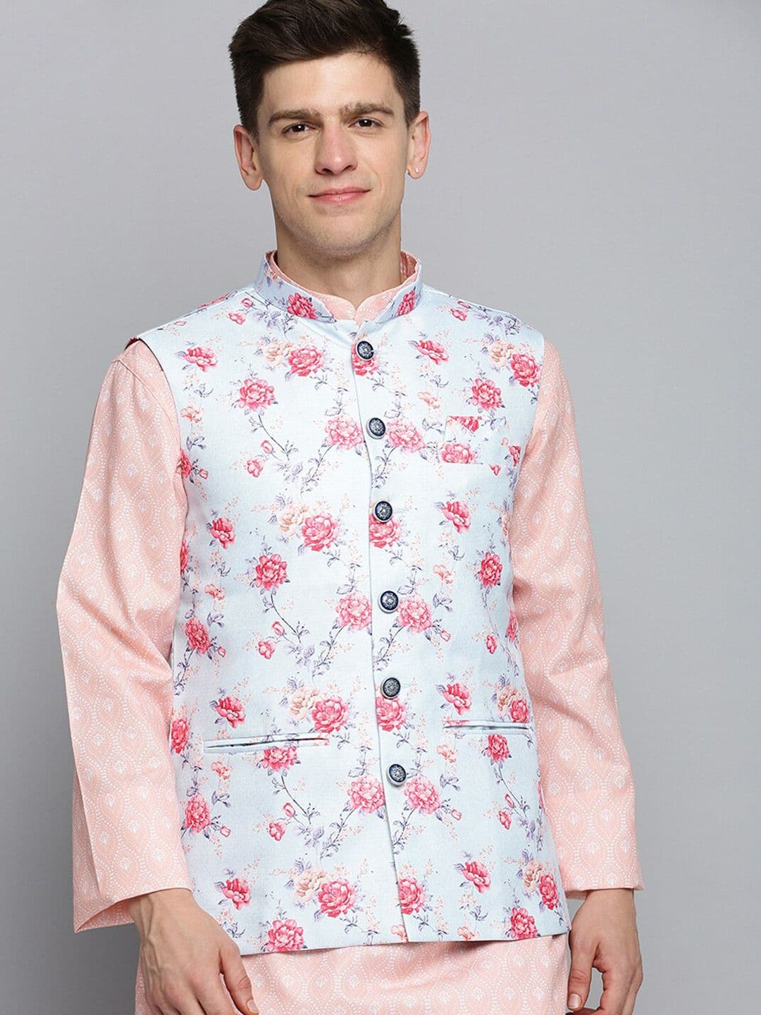 SHOWOFFFF Men Floral Printed Mandarin Collar Nehru Jacket - view 1