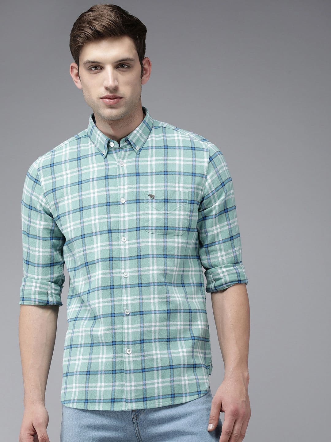THE BEAR HOUSE Men Blue Slim Fit Tartan Checks Checked Casual Shirt - view 1