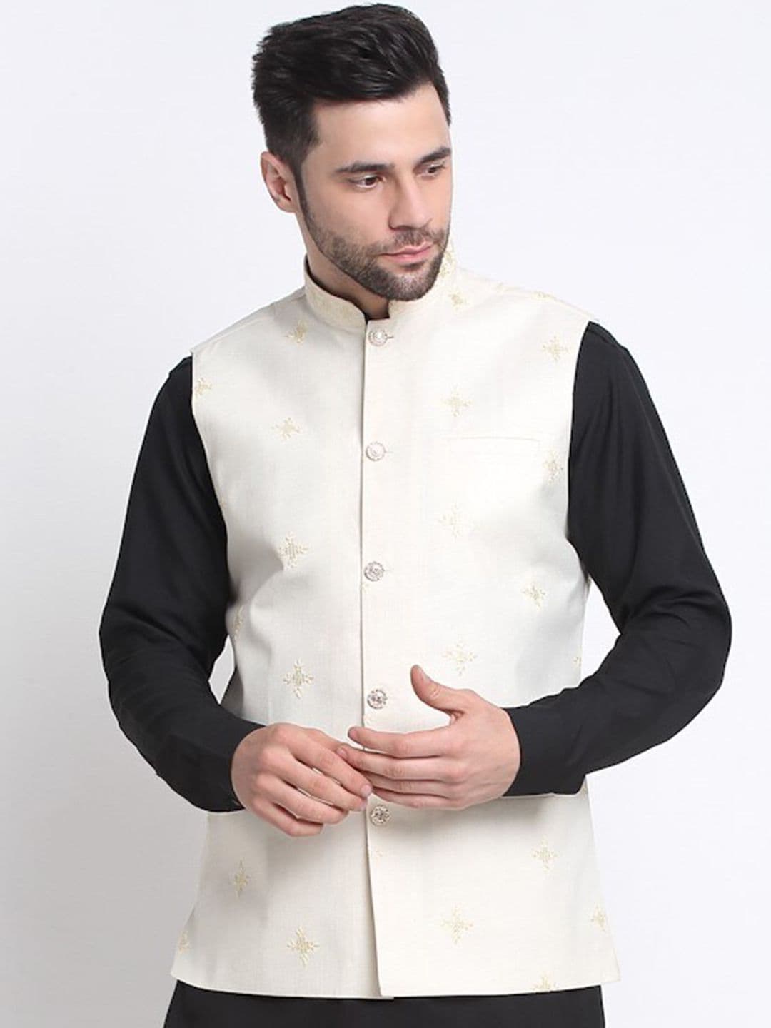 KRAFT INDIA Embroidered Pure Cotton Mandarin Collar Ethnic Nehru Jacket - view 1