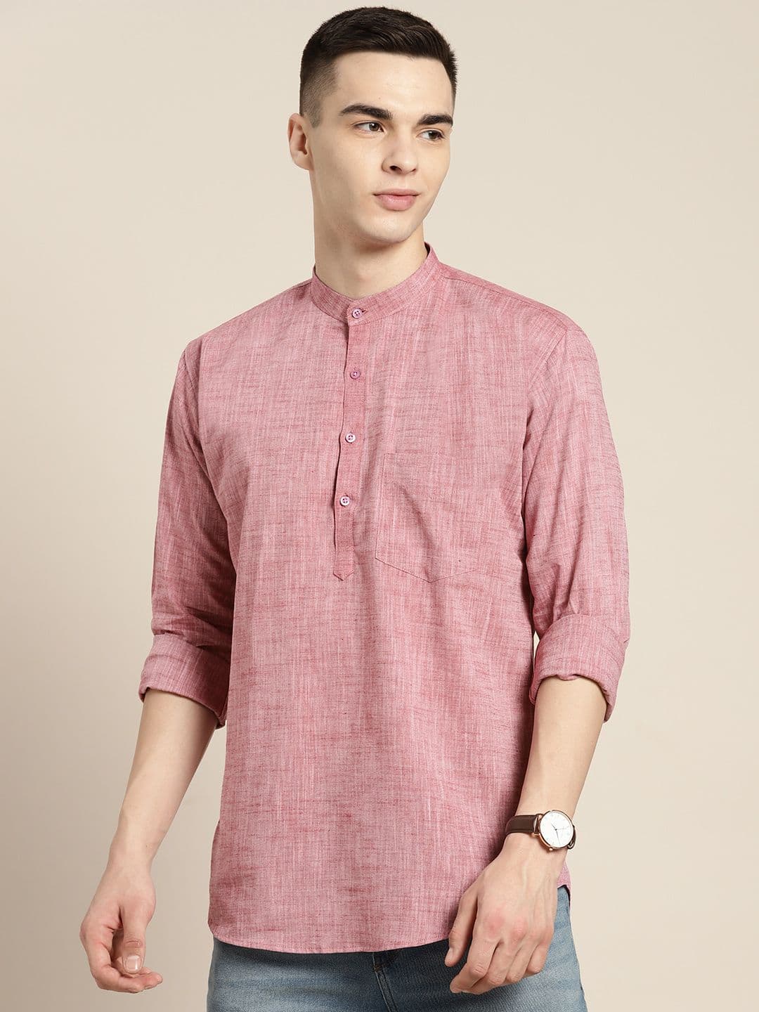 Hancock Pure Cotton Mandarin Collar Kurta - view 1
