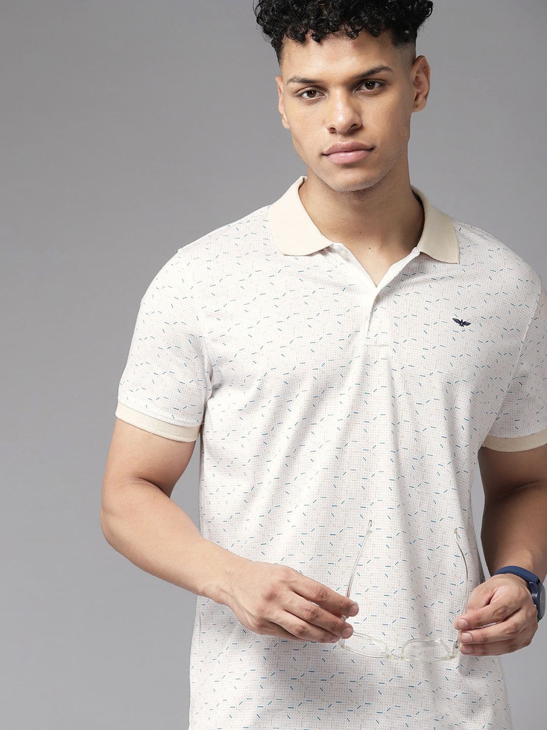 Park Avenue Men Geometric Print Polo Collar Slim Fit T-shirt - view 1
