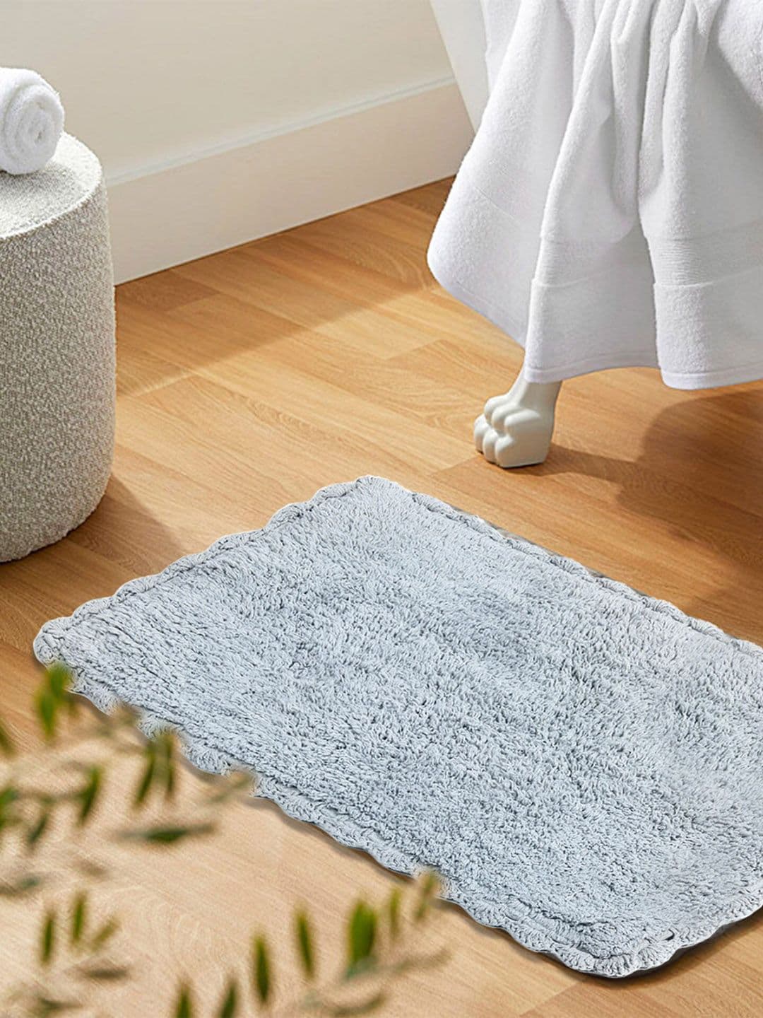 HABERE INDIA Grey Crochet Pure Cotton Door Mat - view 1