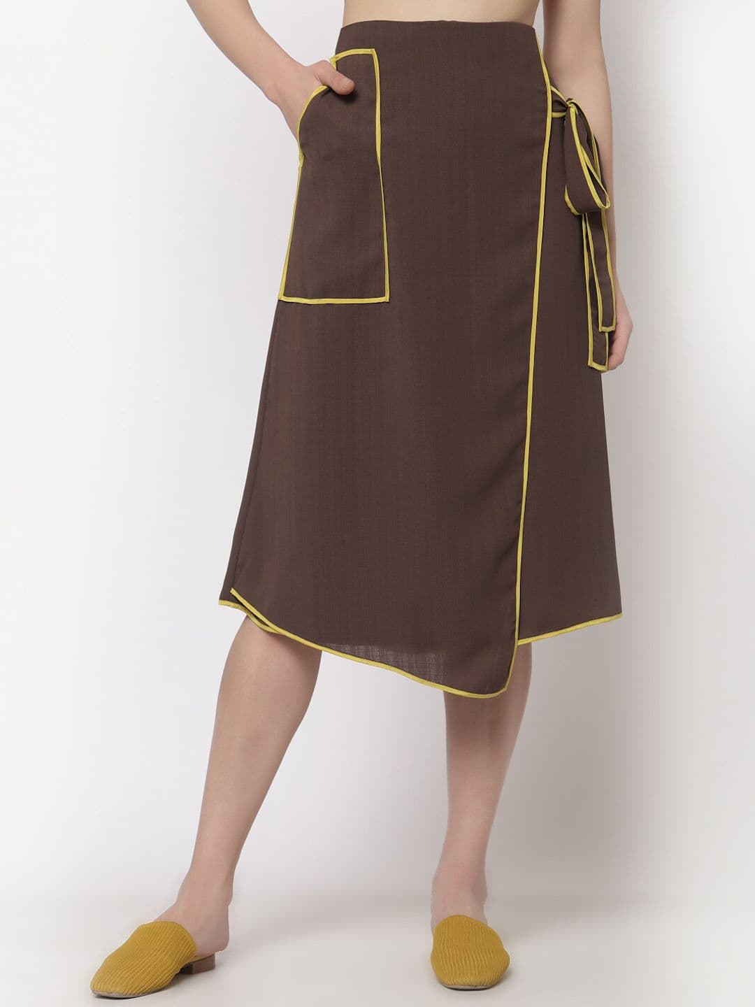 OFFICE & YOU A-Line Asymmetrical Midi Skirt With Piping Detail - view 1