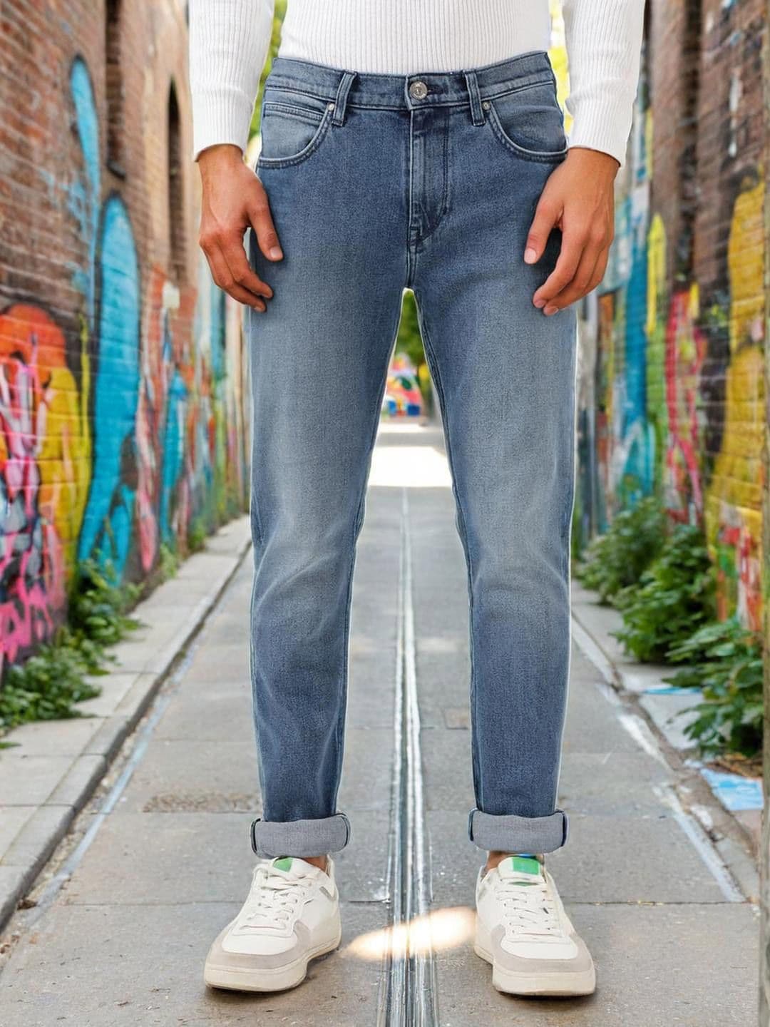 Lee Men Bruce Skinny Clean Look Fit Cuffed Hem Heavy Fade Stretchable Cotton Jeans - view 1