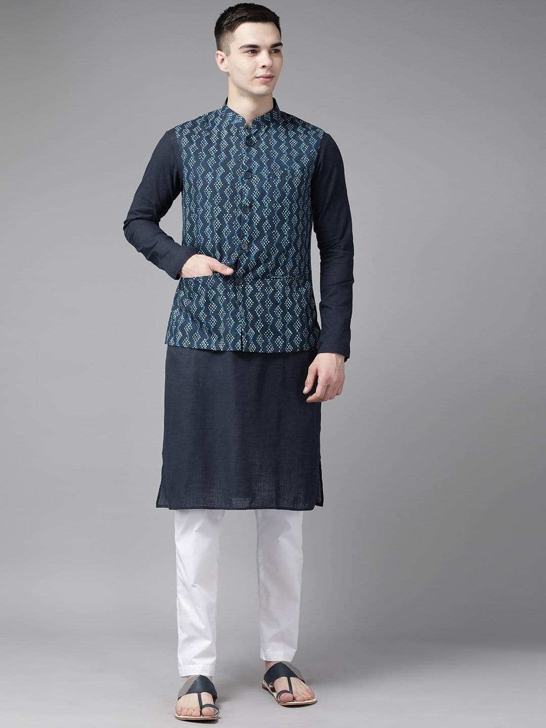 See Designs Printed Pure Cotton Nehru Jacket - view 1
