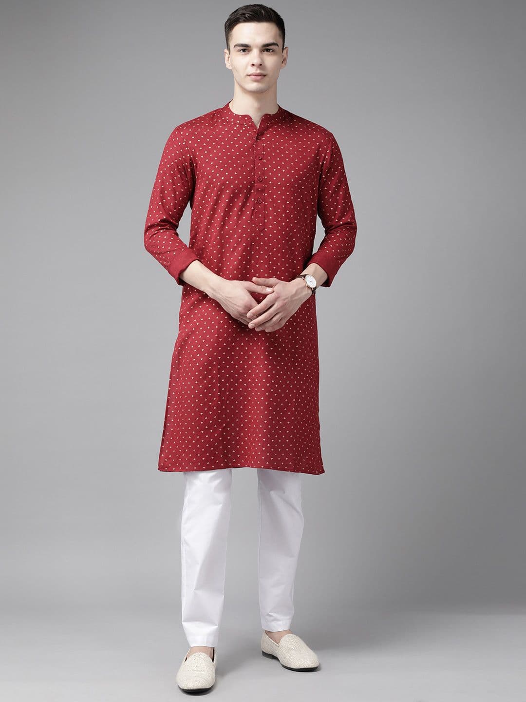 See Designs Mandarin Collar Ethnic Motifs Printed Straight Cotton Kurta - view 1