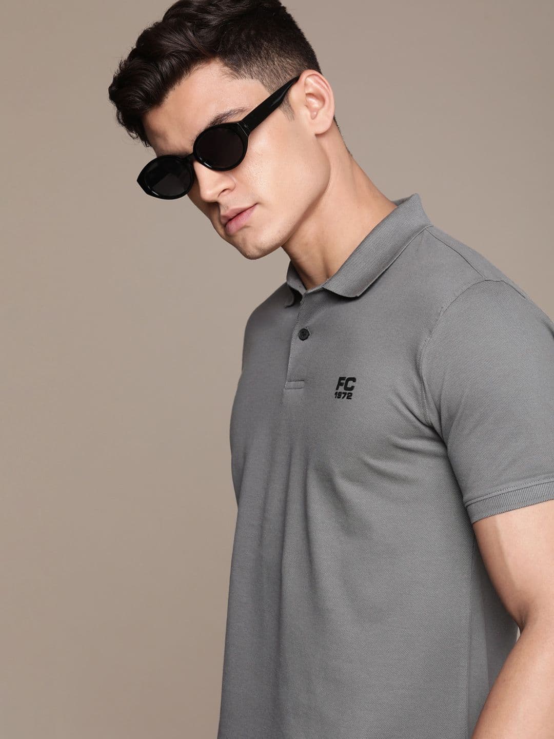French Connection Polo Collar Knitted Pure Cotton T-shirt With Minimal Brand Logo Print - view 1
