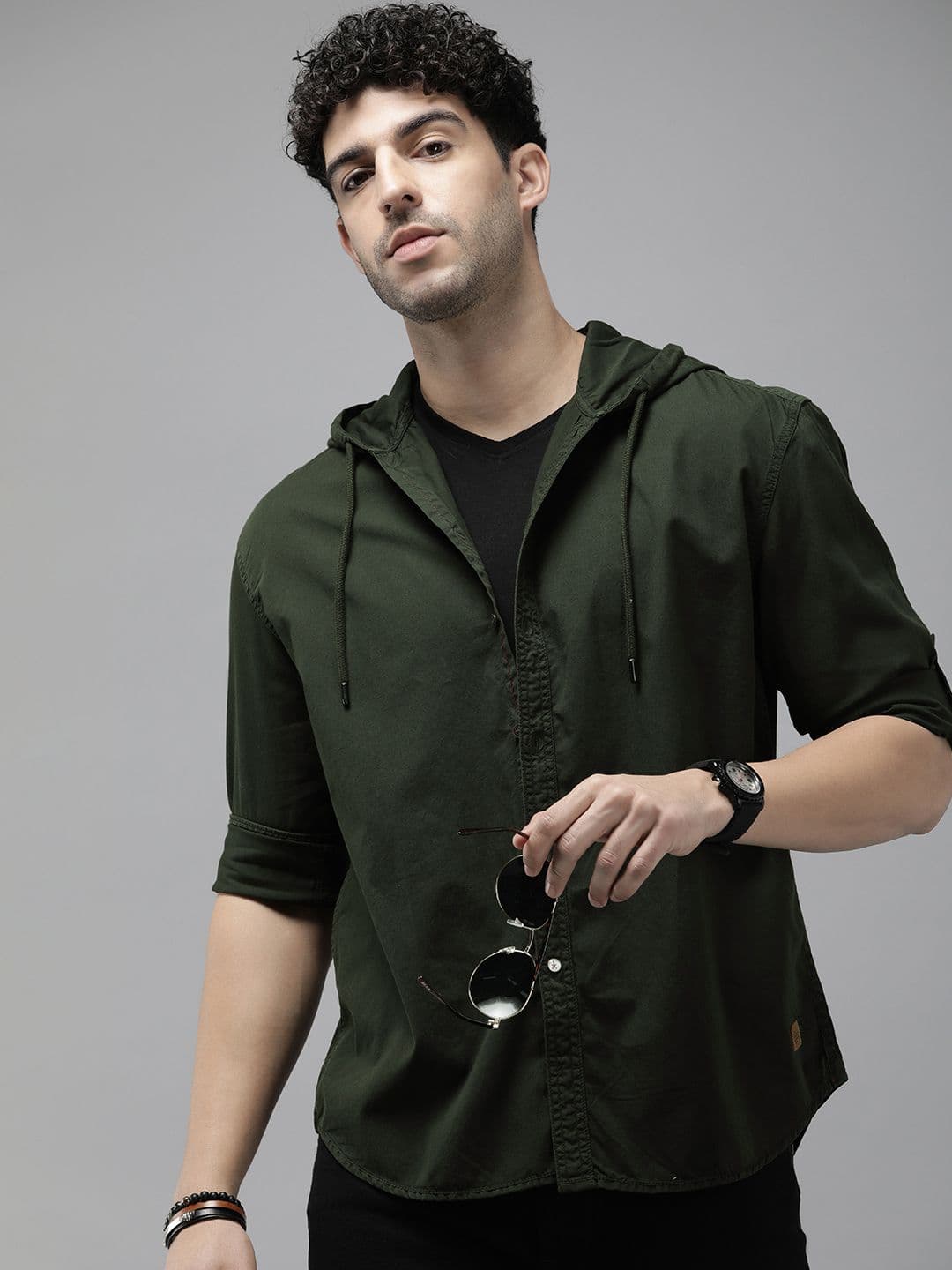 The Roadster Life Co. Solid Relaxed Fit Hooded Pure Cotton Casual Shirt - view 1