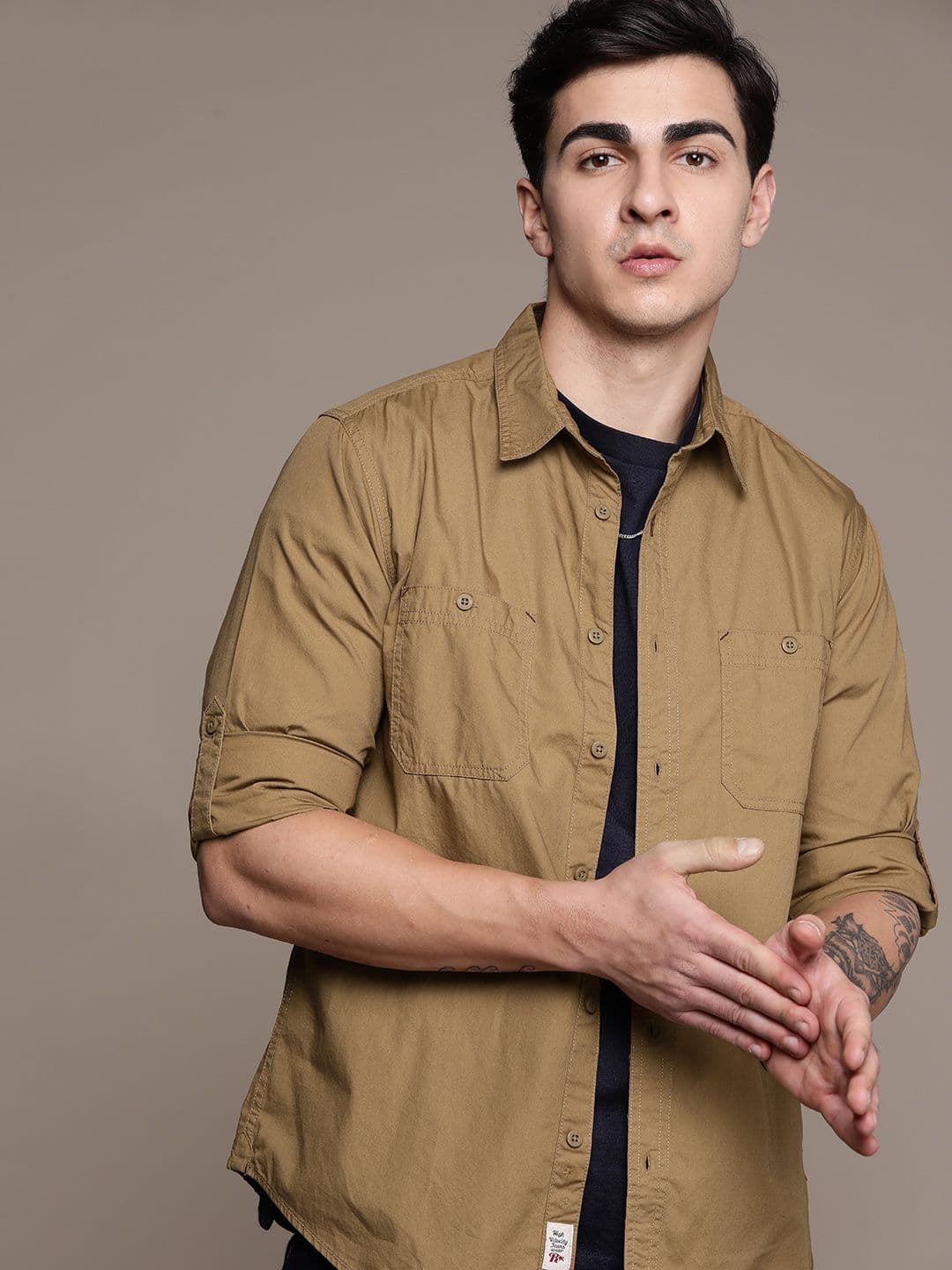 The Roadster Lifestyle Co. Solid Spread Collar Pure Cotton Casual Shirt - view 1