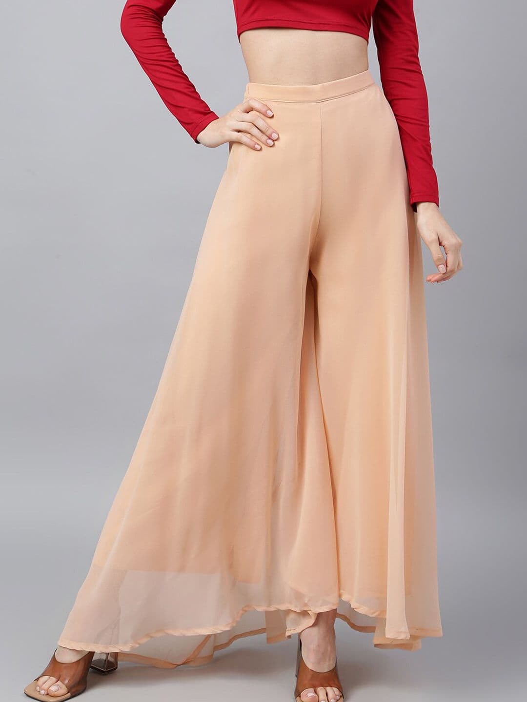 RATAN Women Georgette Flared Freesize Relaxed Fit Palazzo With Lining Pants - view 1