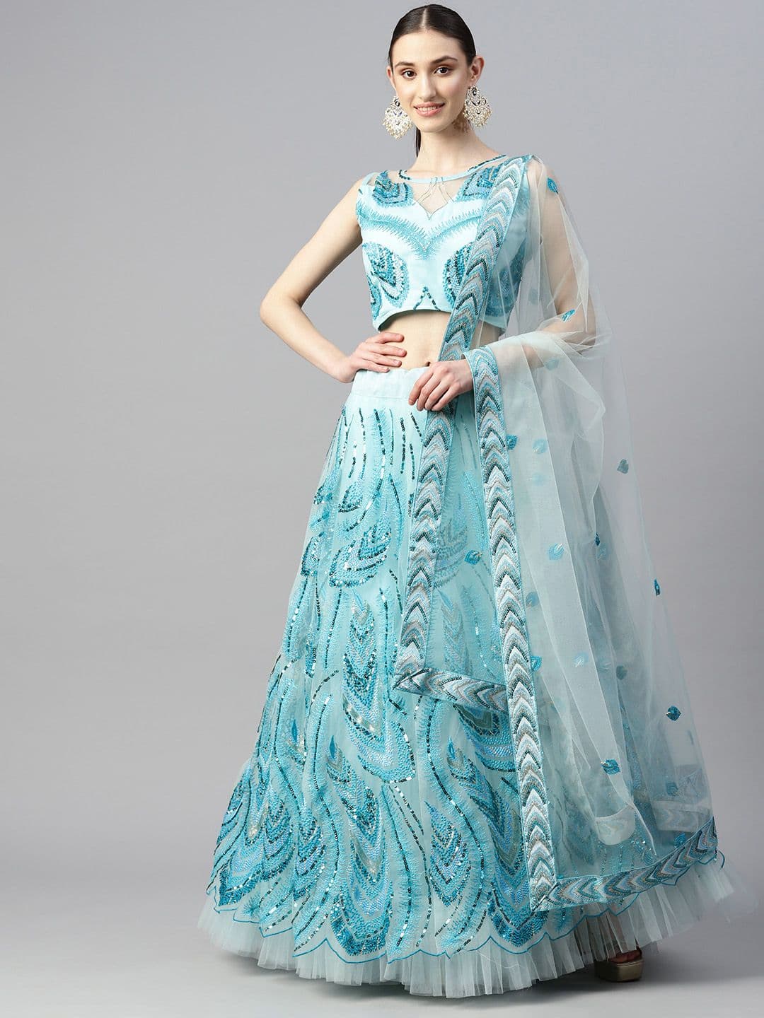Divine International Trading Co Embellished Sequinned Unstitched Lehenga & Blouse With - view 1