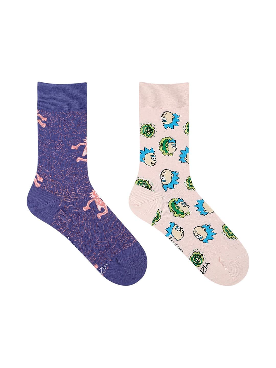 Socksxpress Rick and Morty Men Pack of 2 Pink & Purple Patterned Cotton Calf-Length Socks - view 1