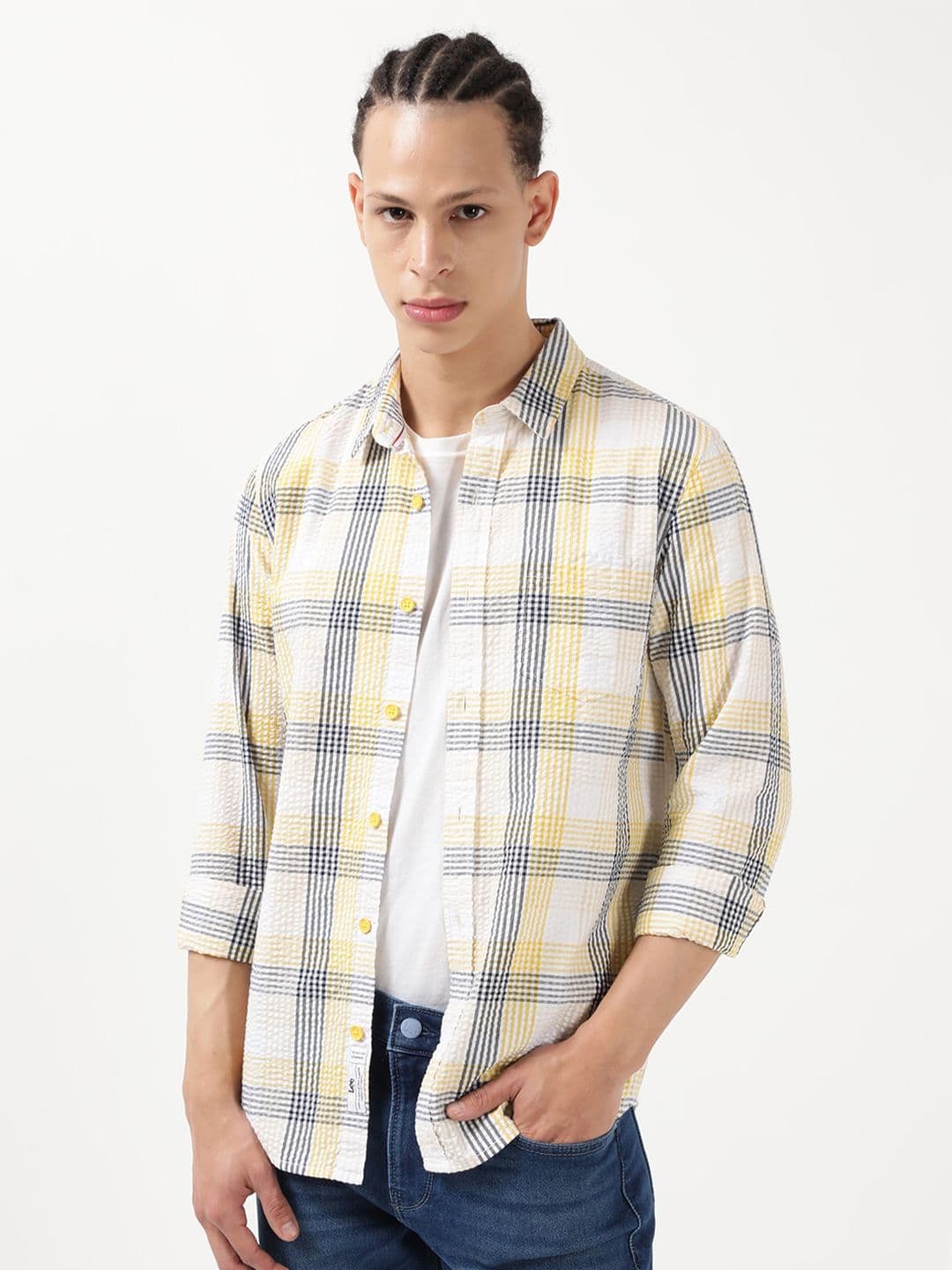 Lee Men Yellow Slim Fit Tartan Checked Cotton Casual Shirt - view 1