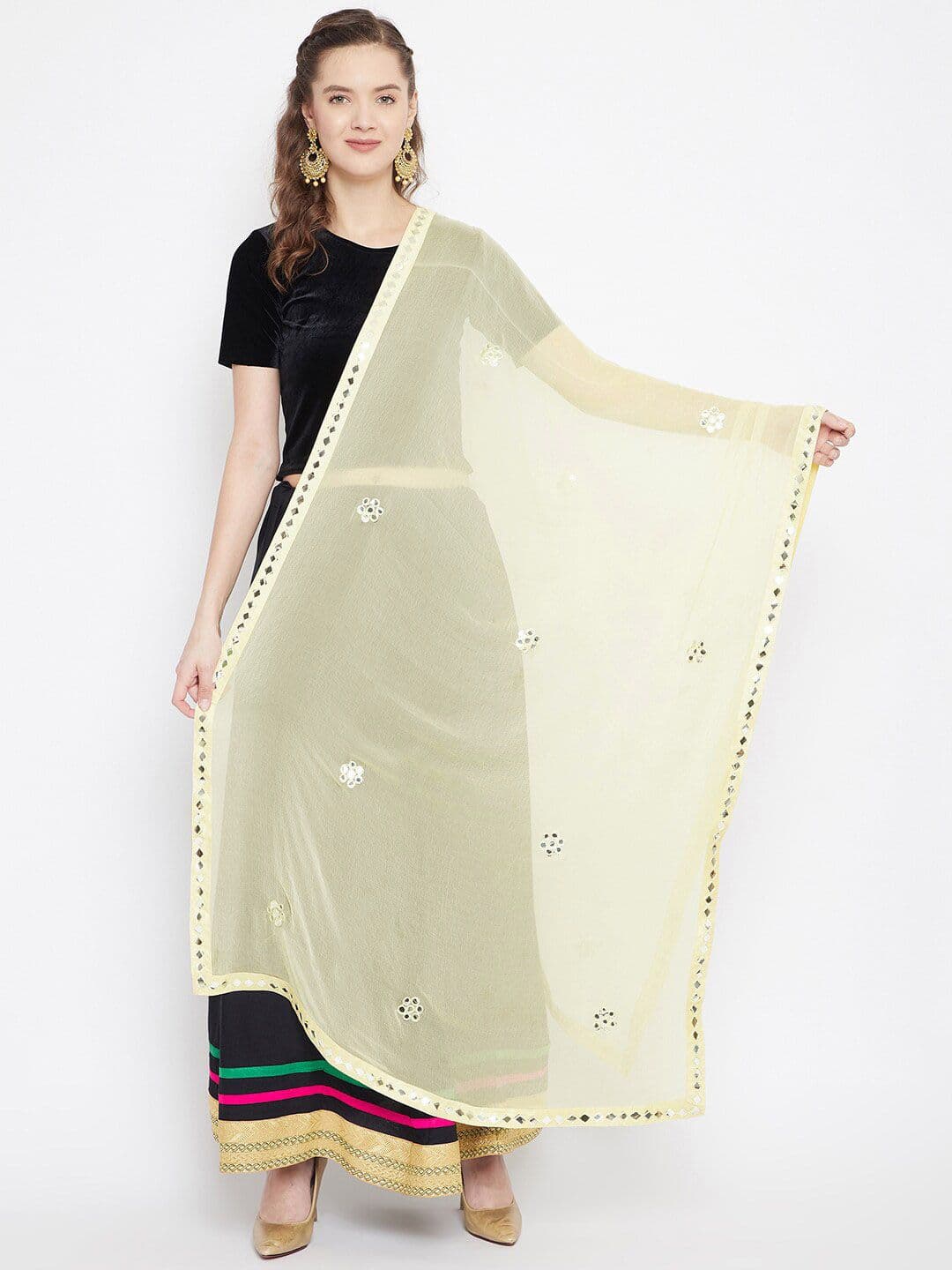 Clora Creation Embroidered Chiffon Dupatta - view 1
