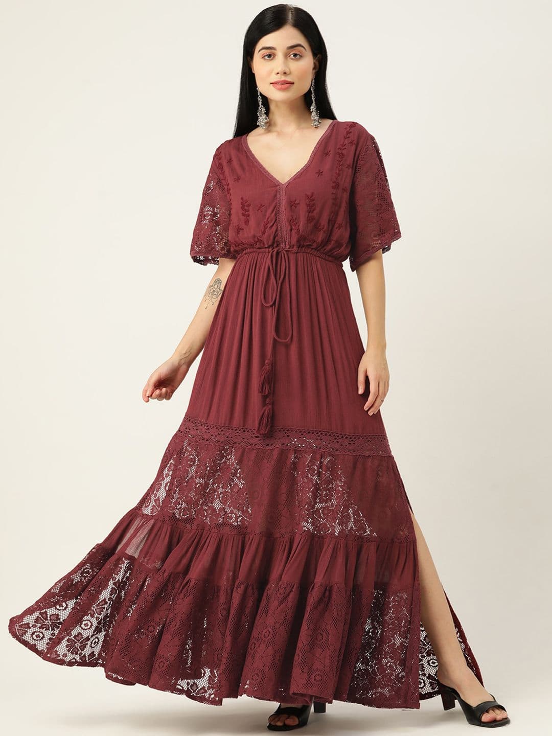 SANSKRUTIHOMES Embroidered V-Neck Flared Sleeves Fit & Maxi Ethnic Dresses Dress - view 1