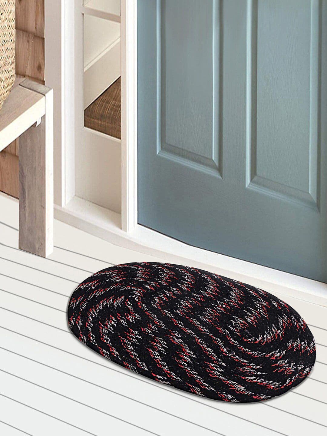 Kuber Industries 3Pcs Black Self Design Oval Anti-Skid Cotton Doormats - view 1