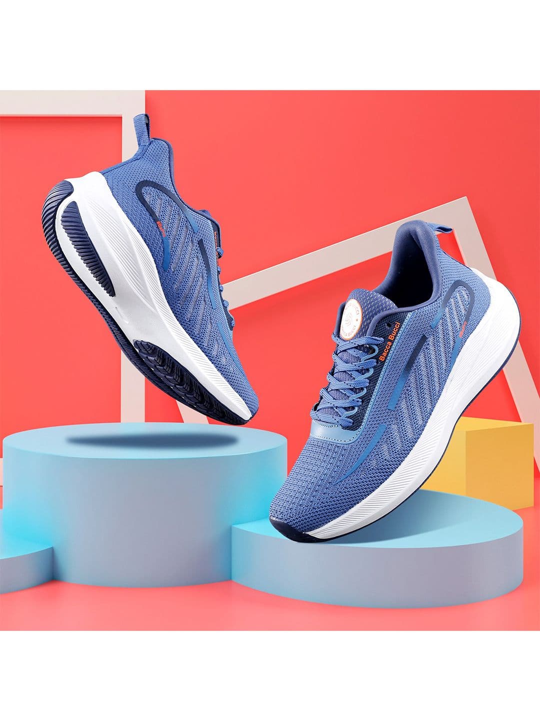 bacca bucci Men Blue Mesh Lace-Up Non-Marking Running Shoes - view 1