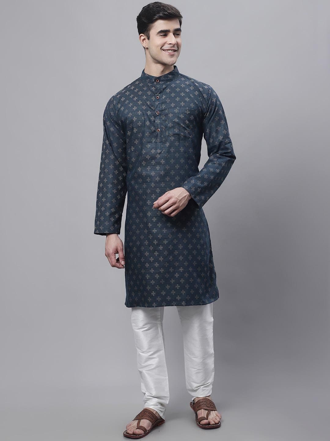 Enchanted Drapes Woven Design Mandarin Collar Pure Cotton Kurta - view 1
