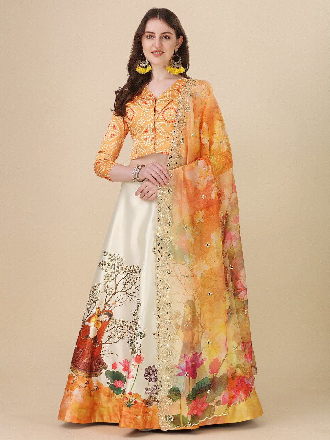 Kaizen TEXO FAB Printed Semi-Stitched Lehenga & Unstitched Blouse With Dupatta - view 1