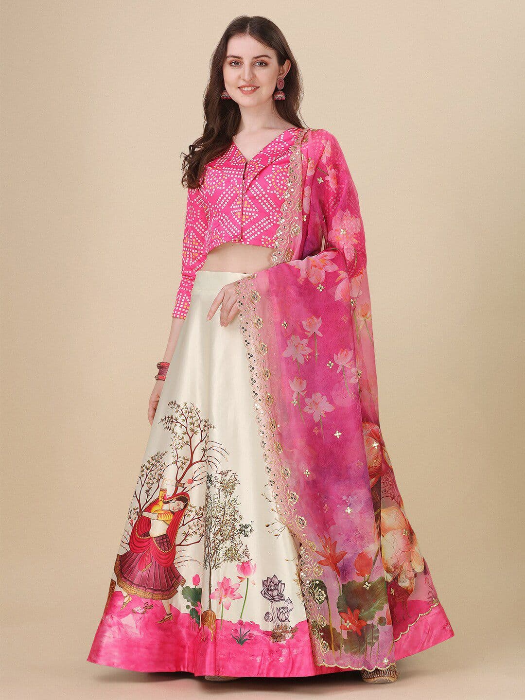 Kaizen TEXO FAB Printed Semi-Stitched Lehenga & Unstitched Blouse With Dupatta - view 1